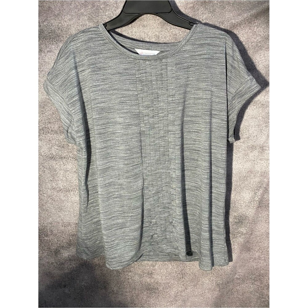 ⁠LIZ CLAIBORNE XXL Gray Space Dye Pleated Crew Neck Short Sleeve Top Blouse⁠